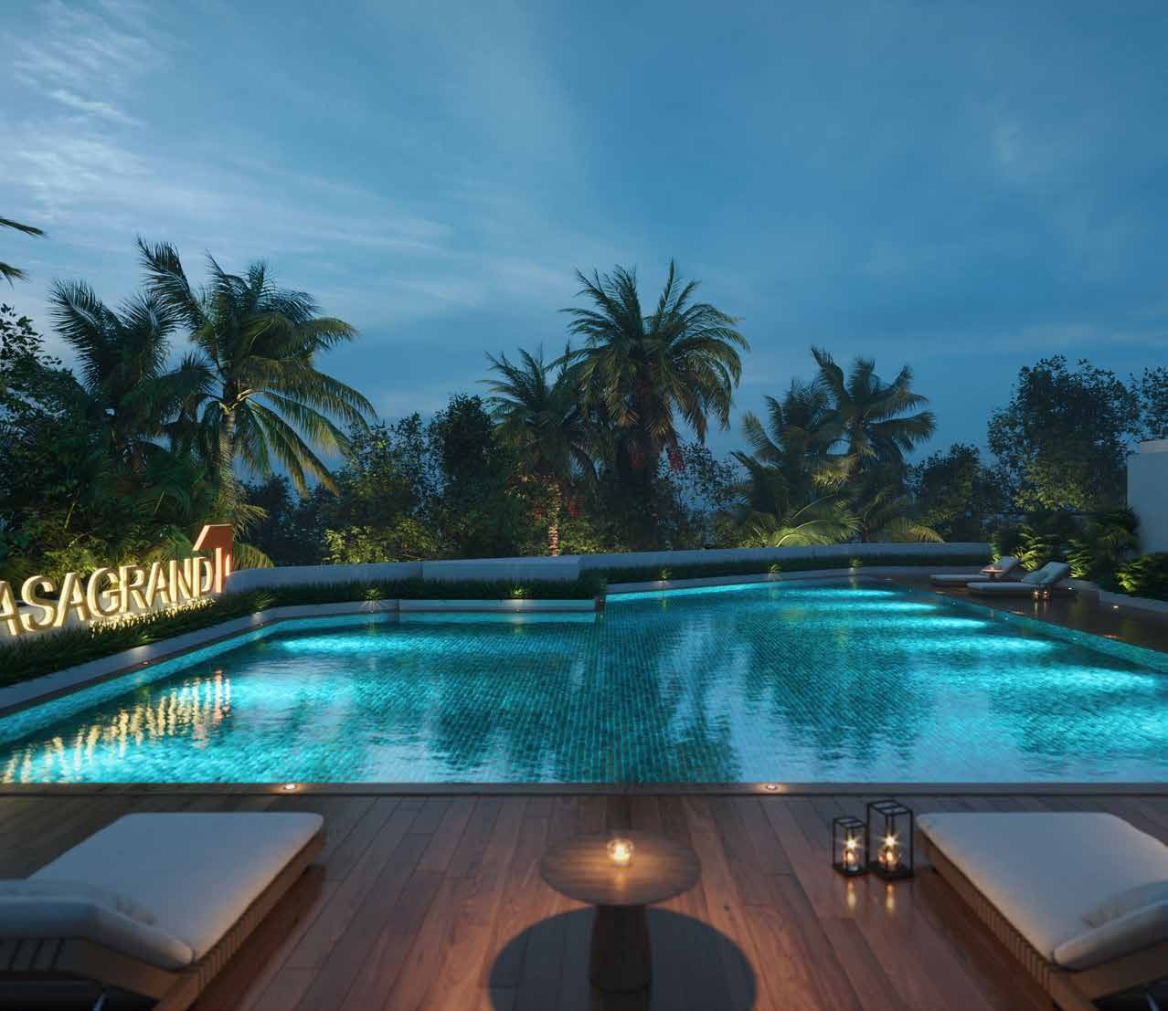 Casagrand Vybe — landscaped garden court between the villas